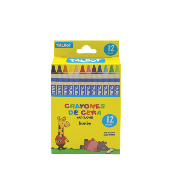 Crayones de Cera Jumbo, 10 mm x 100 mm, Caja x 12 Colores